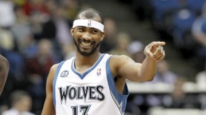 A happy Corey Brewer talks to reporters after scoring a career-high 51 points in Minnesota's 112-110 win over the Houston Rockets on April 11, 2014.