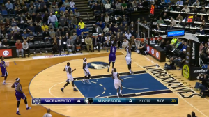 Andrew Wiggins gets the steal, and on the other end feeds Corey Brewer for the slam on the break.